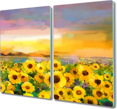 Produktbild von Coloray Herdabdeckplatte 2x30x52 cm Schneidebrett Kochplattenabdeckung Küchenbrett Hackbrett - Blumen Sonnenuntergang