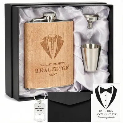 Produktbild von Flachmann Geschenkset 8oz Edelstahl mit 4 Bechern und Trichter
