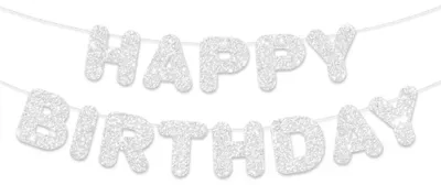 Glitzer Happy Birthday Banner, silber, Wimpelkette, Partydeko