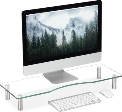 Produktbild von Relaxdays Bildschirmständer Glas, TV Aufsatz, Notebookständer höhenverstellbar 9 - 11 cm, B x T: 70 x 24 cm, transparent