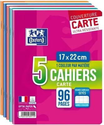 Immagine prodotto di Oxford 400084973 Oxford Cahier piqûre, 170 x 220 mm, occhielli, 96 pagine, confezione da 5