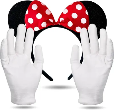 Image de Ensemble de déguisement avec gants et oreilles de souris – Lot de 2 paires d'oreilles Minnie Mouse pour femmes pour le carnaval