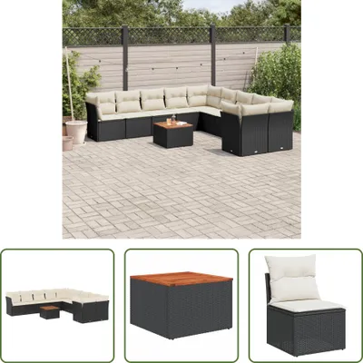 Produktbild von The Living Store 11-tlg. Garten-Sofagarnitur mit Kissen Schwarz Poly Rattan