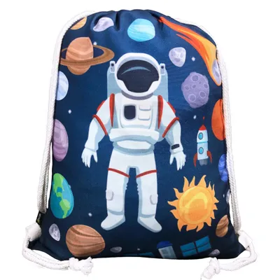 Immagine prodotto di HECKBO Sacca sportiva per bambini con astronauta e motivo spaziale | Zaino con corde per asilo, scuola e sport | Per bambine e bambini, 40 × 32 cm