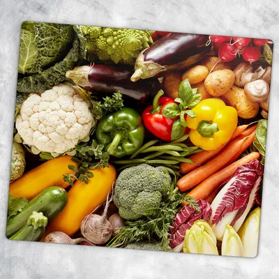 Produktbild von Glas-Herdabdeckplatten Glaskeramikkochfeld-Abdeckung Spritzschutz Glas 60 cm x 52 cm - Gemüse