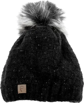 Produktbild von Faera Mütze zum Warmhalten im Herbst oder Winter Bommel-Mütze mit Perlen Beige
