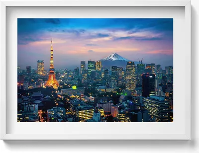 Produktbild von Stadt bei Nacht– Wandbild mit Rahmen – Gerahmtes Bild  – Wanddekoration – 70x50 cm –  Weiß Rahmen