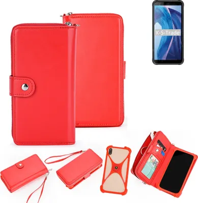 Produktbild von K-S-Trade 2in1 Schutzhülle Portemonnee Handyhülle mit Bumper kompatibel mit Blackview BV6300 Hülle Case Etui Geldbörse Smartphone rot (1x)
