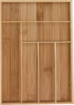 Immagine prodotto di Contenitore per posate in bambù - 6 scomparti - Utensili da cucina - Organizzatore per cassetti - Cassetto lungo per posate, dimensioni 5x30x34 cm - Naturale