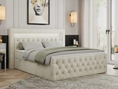 Produktbild von Boxspringbett 160x200 mit Led, Polsterbett 160x200 mit LED Kopfteil - Multipocket-Matratze H3 - Doppelbett mit Bettkasten Stauraumbet - GOLD-9 - 160x200cm - Velvet - Beige - H3
