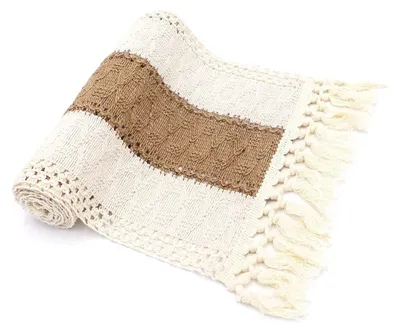 Obrázok produktu pre Boho behúň s strapcami - béžovo-hnedý na oslavy a dekorácie - 30 x 120 cm