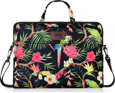 Produktbild von Zagatto Laptoptasche mit Blumen und Papageien 'Rio' 15,6 Zoll ZG641 Laptop-Tasche Notebooktasche Aktentasche Schultasche Schwarz mit Blumen