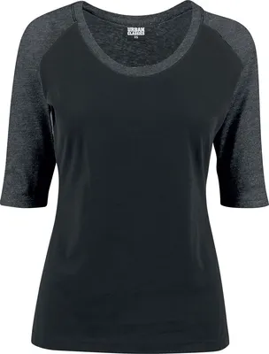 Productafbeelding van Dames T-shirt Urban Classics, 3/4 mouw, contrasterende raglanmouw, zwart/anthraciet - maat XS