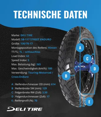 Produktbild von Motorrad-Straßenreifen DELI SB-117 STREET ENDURO 130/70-17 TL