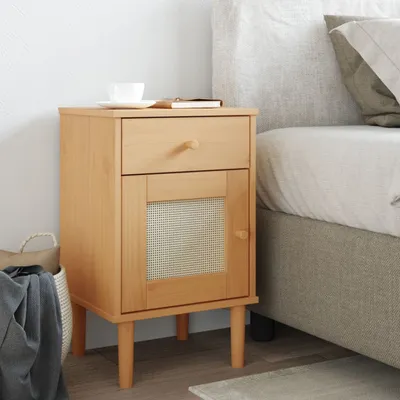 Obrázek produktu pro vidaXL Noční stolek SENJA ratanový vzhled hnědý 40x35x65cm masivní borovicové dřevo