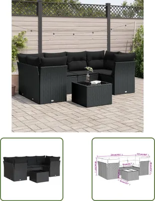 Produktbild von The Living Store 7-tlg. Garten-Sofagarnitur mit Kissen Schwarz Poly Rattan