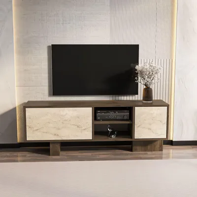 Obrázok produktu pre Skye Decor, kvalitný stojan na televízor (3 kusy), orechové drevo a travertín, 150 cm | 100% melamín