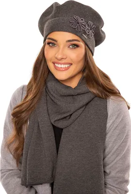 Produktbild von Vivisence damen baskenmütze eleganter wintermütze und schal set warm kopfbedeckung und halsbedeckung an winter und herbst warm dick, winterset für frauen, hergestellt in der eu, dunkelgrau, einheitsgr