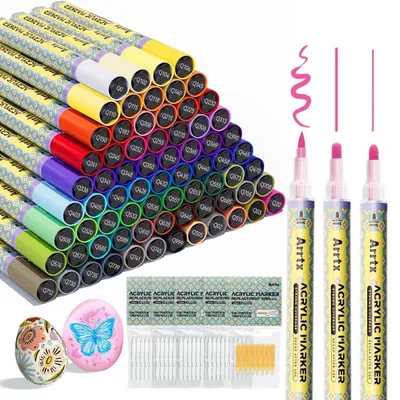 Produktbild von Acrylfarben-Stifte 72 Farben 3mm Spitze ungiftig mit 86 weichen & 8 Haselnuss Spitzen Ersatz