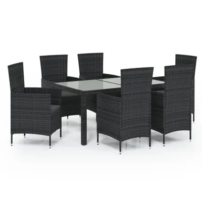 Produktbild von vidaXL 7-tlg. Garten-Essgruppe mit Auflagen Poly Rattan Schwarz
