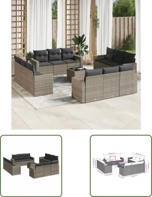 Produktbild von The Living Store 13-tlg. Garten-Sofagarnitur mit Kissen Grau Poly Rattan