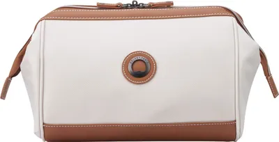 A toiletry bag is shown against a white background.