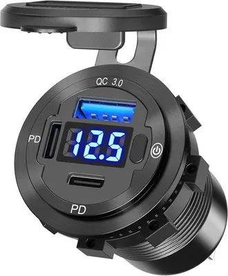 Obrázok produktu pre Hliníková 12 V nabíjačka s 30 W PD, 18 W QC3.0 USB, voltmetrom, vodotesná, pre nákladné vozidlá, karavany, lode a motocykle.