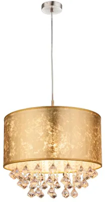Produktbild von LED Hängeleuchte, Kristalle, Textilschirm, gold, H 140 cm