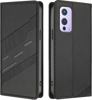 Immagine prodotto di Custodia per OnePlus 9, custodia a portafoglio in Finto cuoio con slot per carte e funzione stand Schwarz