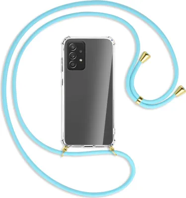 Produktbild von Handykette Backcover-Schutzhülle mit Band (Metall goldfarben) für Samsung Galaxy A72 - himmelblau