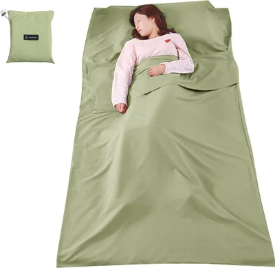 Zdjęcie produktu dla Ultralekki, odporny na zabrudzenia śpiwór podróżny, tkanina z włókna poliestrowego, zielony, 115 cm x 210 cm