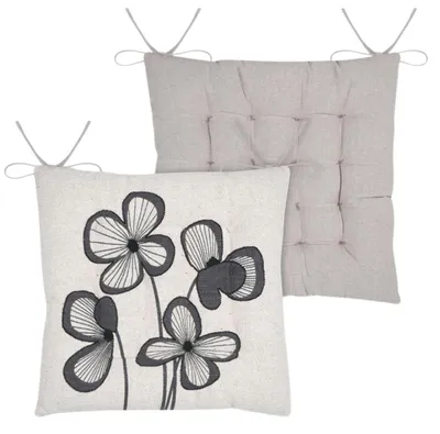 Produktbild von STOF | Stuhlkissen - Sitzkissen - 38 x 38 cm - beige - grau - Dekokissen - zweiseitig - geblümt - Dekorativ