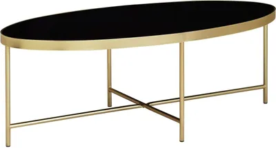 Produktbild von Design Couchtisch Glas Schwarz - Oval 110 x 56 cm mit Gold Metallgestell, Großer Wohnzimmertisch, Lounge Tisch Glastisch