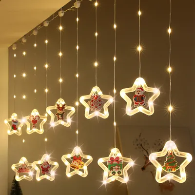 Produktbild von Stern Weihnachten Fenster Licht 3M 8 Modi Lichterketten mit Fernbedienung Batteriebetrieben Hängend Party Nachbildung （Warmweiß)