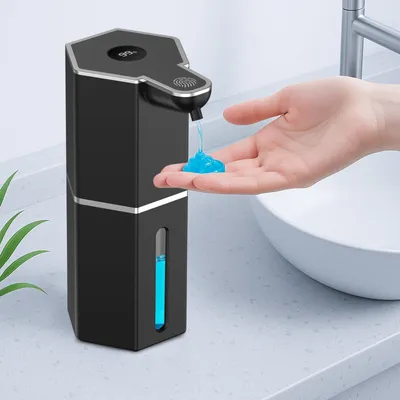 Image de Distributeur de savon automatique 350 ml, distributeur de savon électrique à capteur, recharge USB, 4 vitesses réglables, étanche IPX5, pour la cuisine, la salle de bain et le bureau.