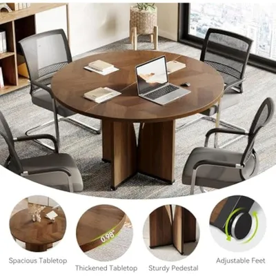 Immagine prodotto di Tavolo rotondo – Tavolo da cucina – Design industriale – Diametro 120 cm – Robusto MDF con gambe a forma di "X"