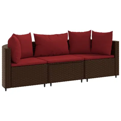 Produktbild von 3-tlg. Garten-Sofagarnitur mit Kissen Braun Poly Rattan