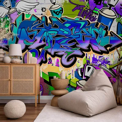 Produktbild von Selbstklebende Folie Fototapete - Graffiti: violet theme 245x175 cm Streetart f-A-0018-a-d