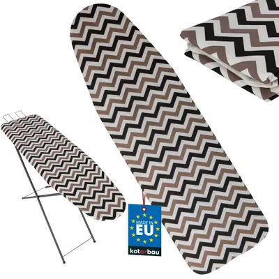 Image de Housse pour table à repasser KOTARBAU® 128 x 48 cm Housse pour table à repasser L Housse pour table à repasser standard et centrale vapeur Résistante à la chaleur Coton + feutre Marron Motif en zigzag