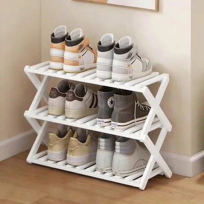 Produktbild von Schuhregal Bambus 3 Ebenen Weiß Zusammenklappbar 49x26x46 cm
