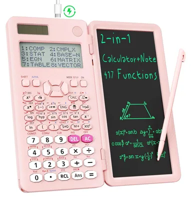 Produktbild von ROATEE Rosa 991ES Wiederaufladbarer Wissenschaftlicher Taschenrechner, Multiview-4-zeiliges Display mit löschbarem LCD-Schreibtablett, Tischrechner mit Notizblock für Büro, Schule