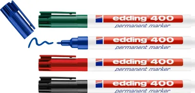 Produktbild von Edding 400, Schwarz, Blau, Grün, Rot, Rundspitze, Kunststoff, 1 mm, Karton, Glas, Metall, Kunststoff, Holz