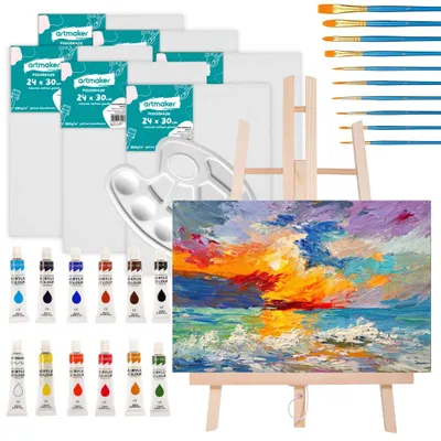 Produktbild von Artmaker Künstler-Set: Staffelei, Farben, Leinwände, Pinsel XXL