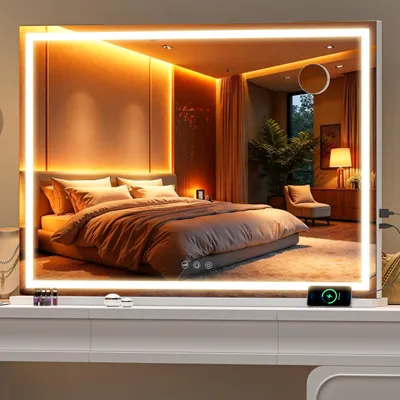 LED-Schönheitsspiegel 100x73 cm, 10-fach Vergrößerung, Touch, weiß