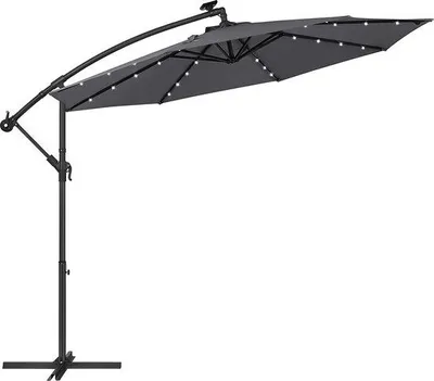 Obrázok produktu pre Slnečník s LED osvetlením, 32 žiaroviek, Ø 3 m, UPF 50+, sivý, terasa