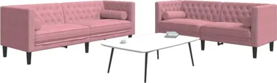 Produktbild von vidaXL 2-tlg. Chesterfield-Sofa-Set mit Nackenrollen Rosa Samt