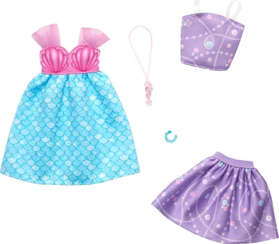Image de Mattel GWF04 ; HRH44 - Barbie Fashions pack de 2 - robe sirène + top et jupe violet