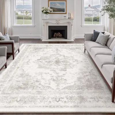 Obrázok produktu pre Vintage koberec, sivý, 150x210 cm, umývateľný, obdĺžnikový, polyester