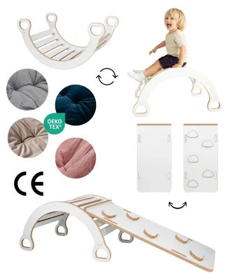 Produktbild von 3-in-1 Montessori-Schaukelbogen L mit Wolkenrutsche, graues Kissen