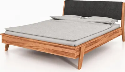 Produktbild von Bett Jetro 1 aus Kernbuche massiv 200x200 mit Polsterkopfteil und Holzbeinen
